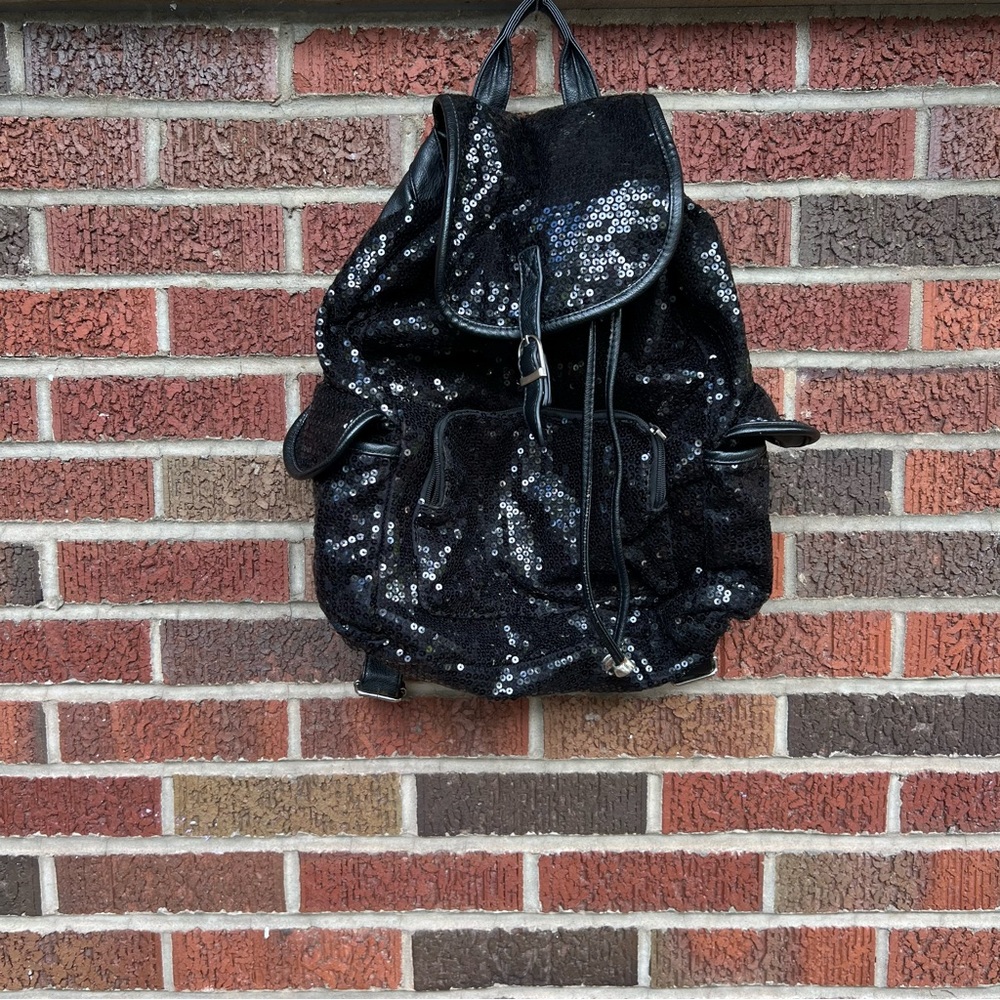 Black Clear Sequin Knapsack Backpack - image 1